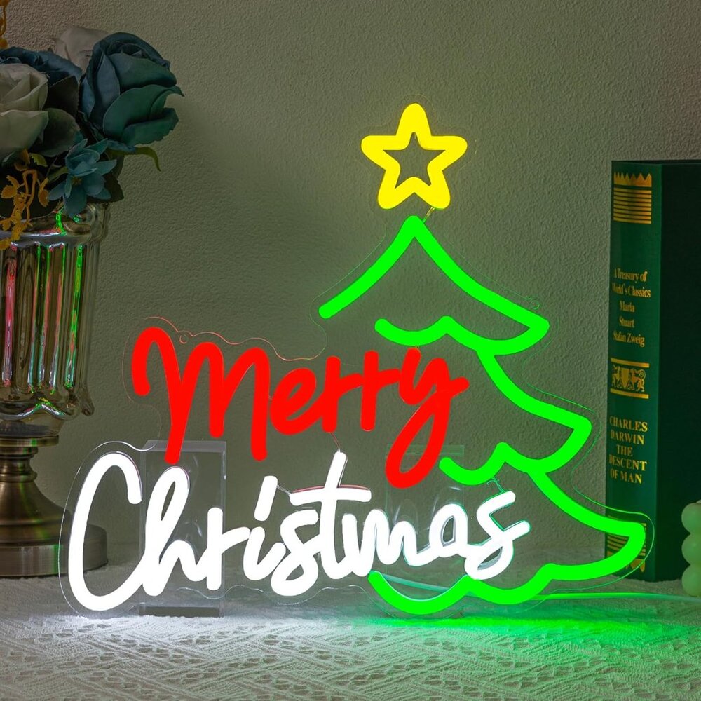 New Merry Christmas Neon Sign, Colorful Christmas Tree LED Light for Wall Decor - Picture 1 of 7